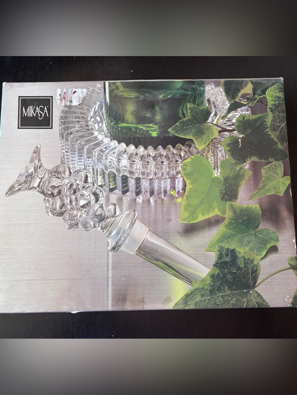 Mikasa Clear Crystal Grapevine Bottle Stopper and bottle coaster